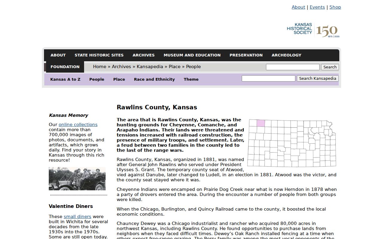 Kansas Historical Society context for Herndon and Rawlins County