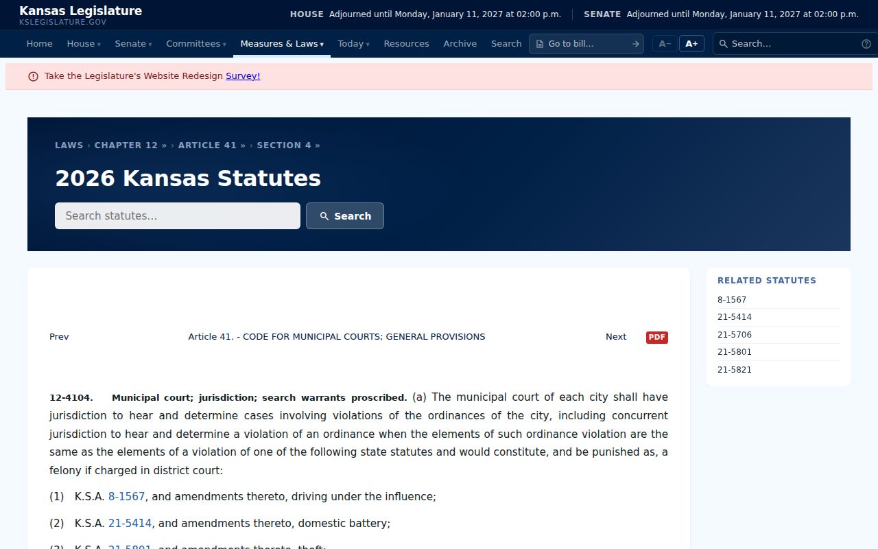 Kansas municipal court jurisdiction law relevant to the McDonald court docket