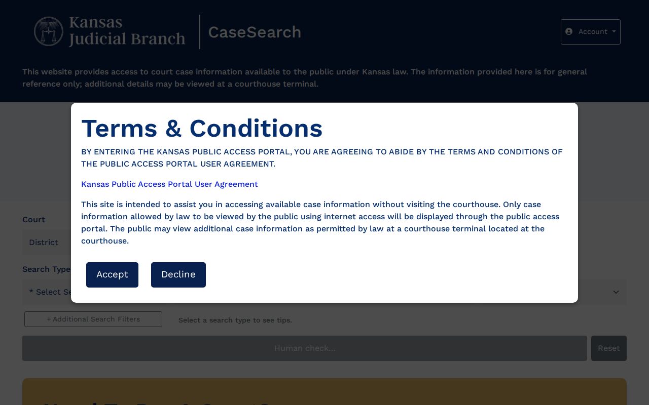 Rawlins County criminal docket search form in Kansas CaseSearch