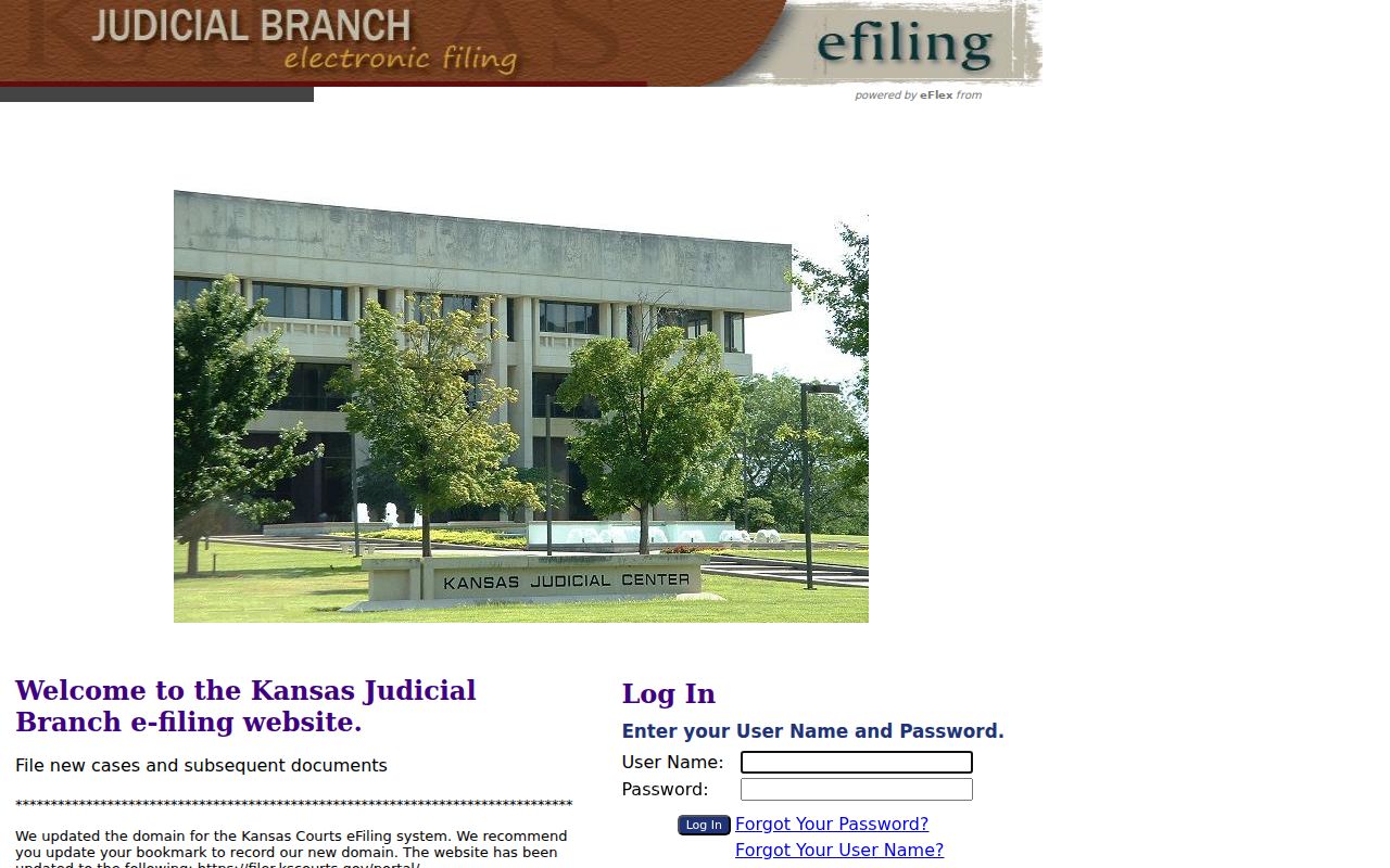 Kansas Courts eFlex filing portal for authorized filing users