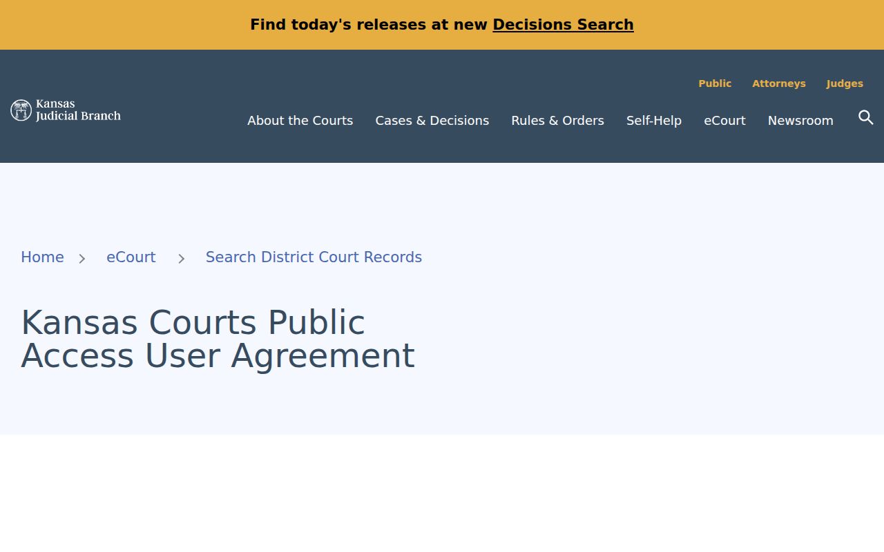 Kansas public access portal agreement governing Rawlins County case lookup results